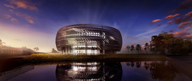 Bond Bryan Architects’ Technology Entrepreneurship Centre for the University of Nottingham completes in September. The design conjures up the city’s industrial roots as well as its future. The open circular form dynamically evokes the spokes of a Raleigh bicycle wheel in motion.