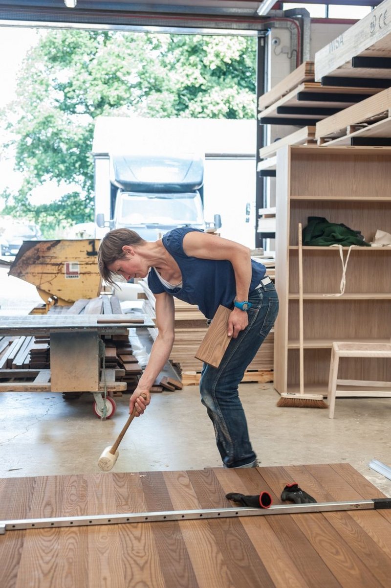 Nathalie de Leval at work on the shed floor