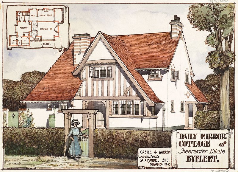 Design for the Daily Mirror Cottage, Sheerwater Estate, Byfleet. Designed in 1910 by Castle & Warren.