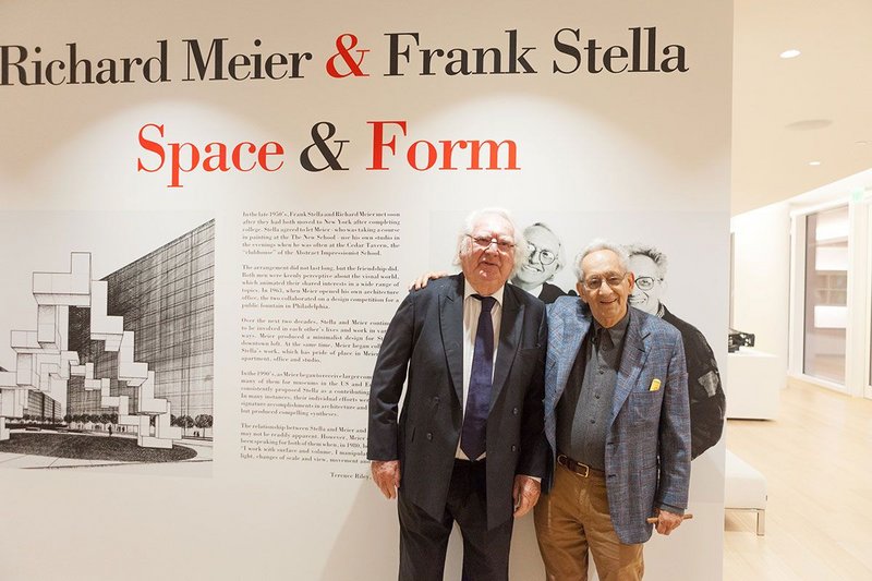 Richard Meier (left) and Frank Stella (right) at their exhibition Richard Meier & Frank Stella Space & Form, at the Surf Club in Surfside, Florida. Courtesy Richard Meier & Partners Architects.