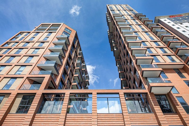 Senior aluminium windows, doors and curtain walling at Peabody's Williamson Heights residential scheme in Wembley. Delta Architects.