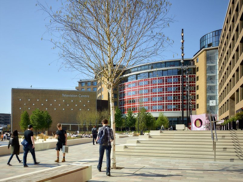 RIBA Regional Awards 2019 London West. Television Centre, White City. AHMM with MacCreanor Lavington, Morris+Co, dRMM, Mikhail Riches, Piercy+Co, Haptic, Archer Humphreys and Coffey Architects for Stanhope, Mitsui Fudosan, AIMCo, and BBC Studioworks.