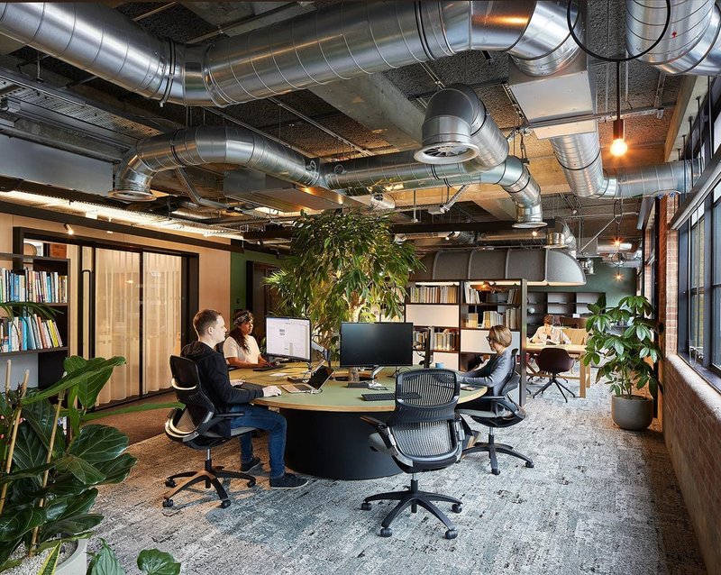 SonaSpray K-13 acoustic spray in grey was specified throughout this inclusive London workspace for a global NGO.