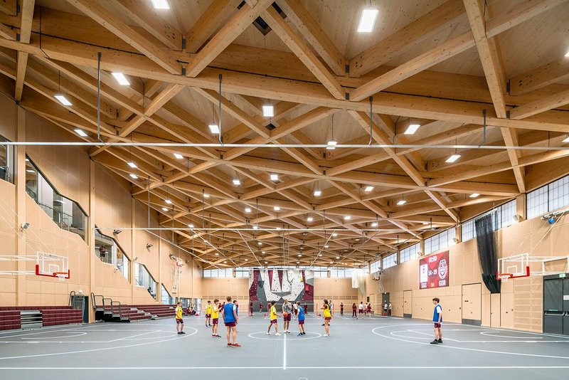 LED-lit glass sprung sports hall floor aids accessibility.