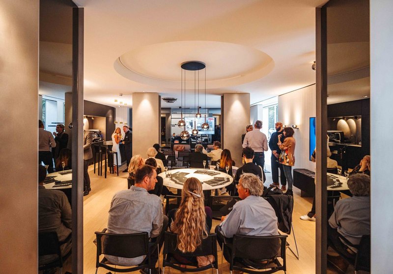 Guests gather at the Occhio showroom for What is it About Light? Credit: Black Edge Productions