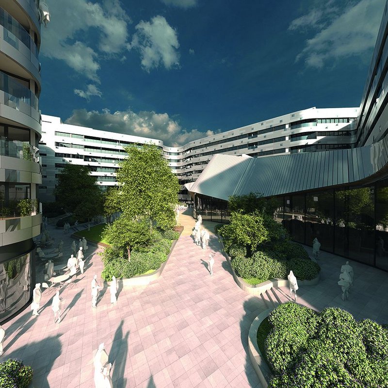 Architect Make’s mixed-use Greenwich Square development for client Hadley Mace, a £225m regeneration scheme on the former Greenwich District Hospital site, will provide 645 new homes, 50% of which will be affordable