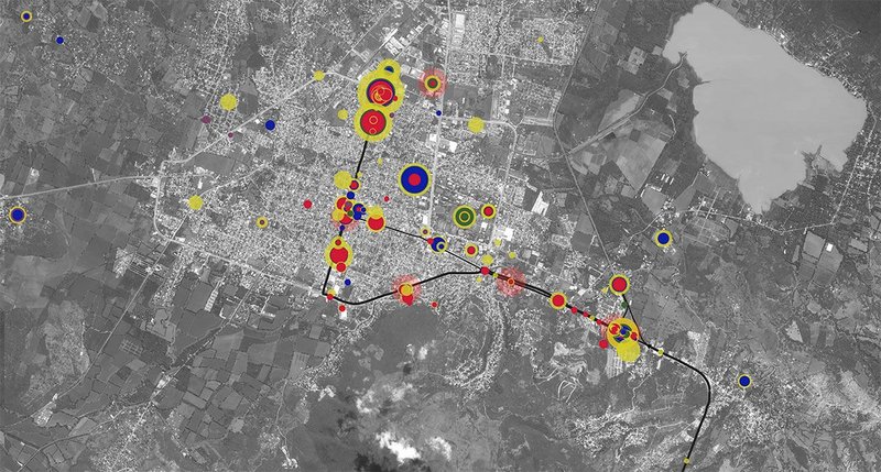 Image from Forensic Architecture's investigation of the enforced disappearance of 43 Ayotzinapa students in Iguala, Mexico, 26-27 September 2014. The Ayotzinapa Platform enables users to explore the relationship between thousands of events and hundreds of actors from the night of the disappearance.