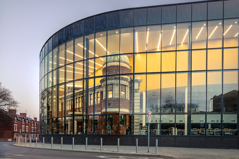 The Danum Gallery, Library and Museum features Senior's SF52 curtain wall system, which envelopes the restored facade of the former Doncaster High School for Girls.