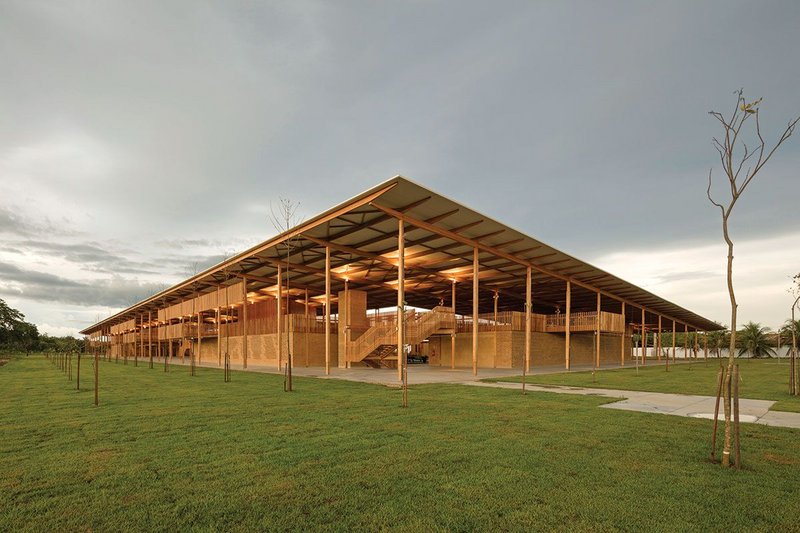 Local sundried bricks and CNC cut timber were used on the Children Village by Rosenbaum and Aleph Zero. Leonardo Finotti