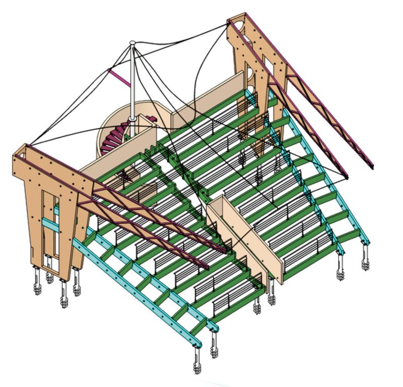 Tapered SterlingOSB Zero trusses support the contentious fabric membrane roof over spectators.