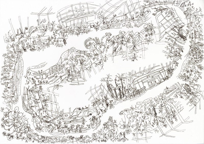 Glasshouse Gardens  Walking Map.  Ink on paper, 297 × 420mm.