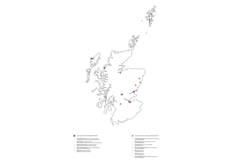 Map showing listed Cold War sites and regeneration projects in Scotland.