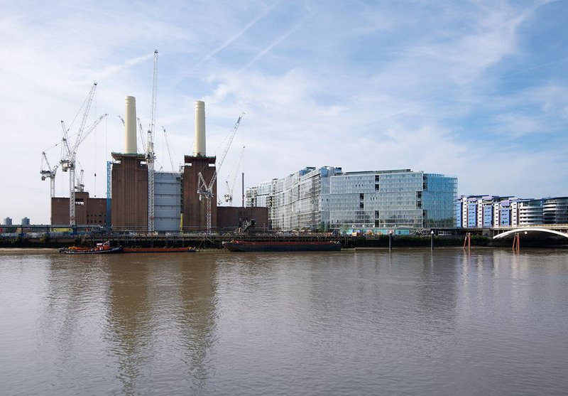 Circus West Village, Battersea Power Station: two buildings linked by a private garden. This building comes complete with ‘village hall’ designed by SimpsonHaugh.