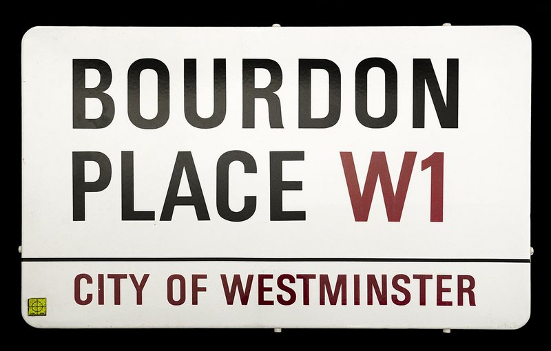 Bourdon Place street sign for the City of Westminster designed by Misha Black.