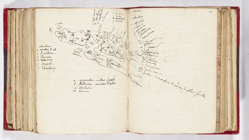 A medieval world view, centred on Jerusalem: sketch of Hereford Mappa Mundi 1770. Bodleian Library, University of Oxford