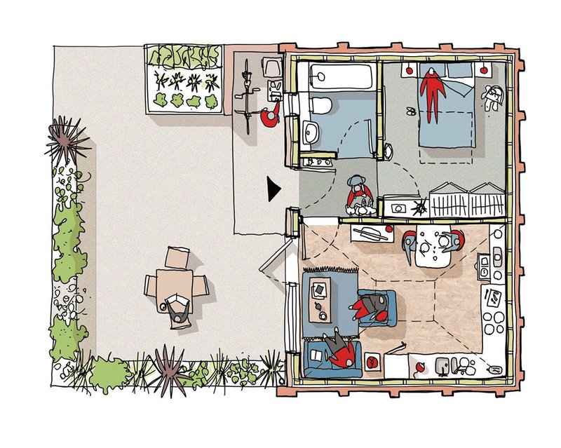 Internally the single storey dwellings are simply arranged.