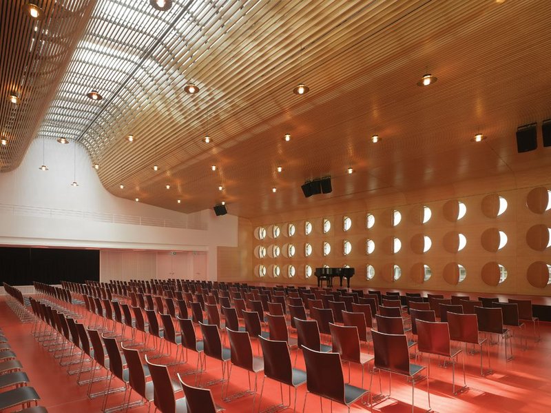 The main synod hall, lined in birch, has an Aalto-esque feel.