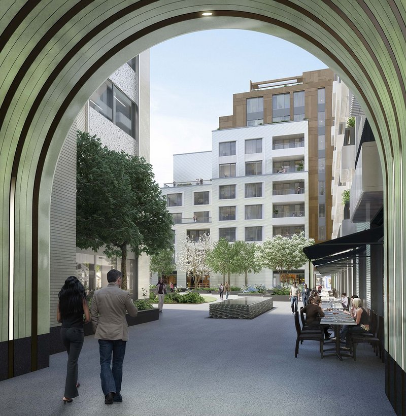 Visualisation of the entrance to Rathbone Square. Make Architects