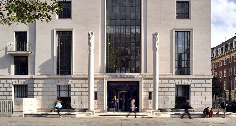 Art and architecture brought together on the RIBA’s main façade. Can a reworking of the building also make it more welcoming and accessible to members and the general public?