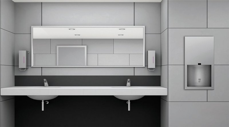 Washroom with Bobrick's TrimLineSeries hygiene products