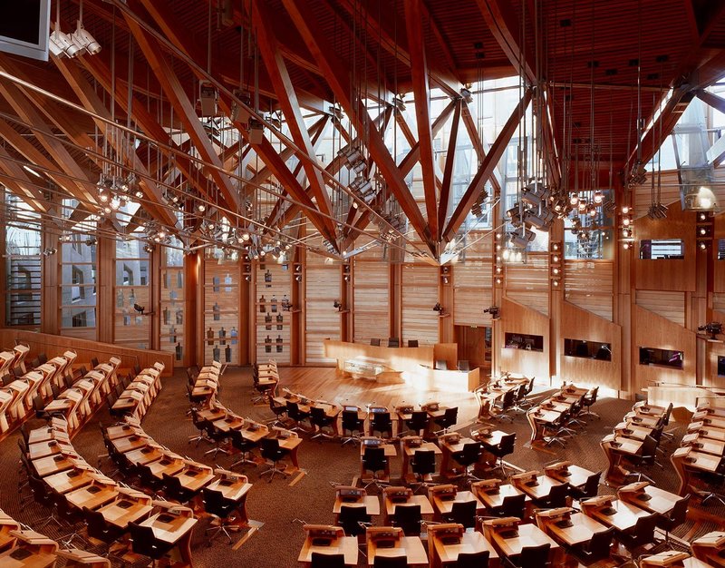 2000s: Scottish Parliament, Edinburgh; Enric Miralles / Benedetta Tagliabue (EMBT) with RMJM, constructed 1999-2004.