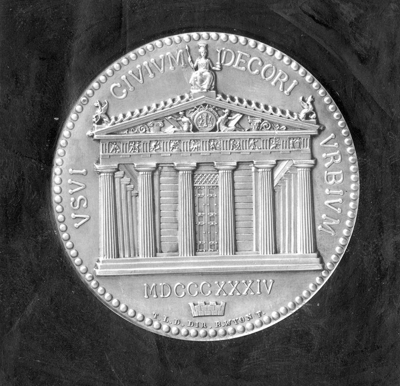 The Honorary Medal of the Royal Institute of British Architects (1836) designed by Thomas Leverton Donaldson and Benjamin Wyon.