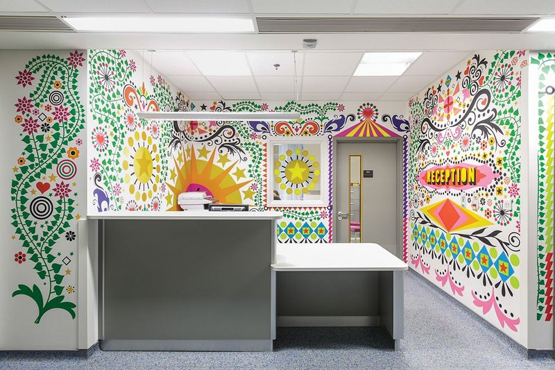 Morag Myerscough’s Reception at Bart’s Royal London Children’s Hospital brings aspects of fun and colour to young patients.