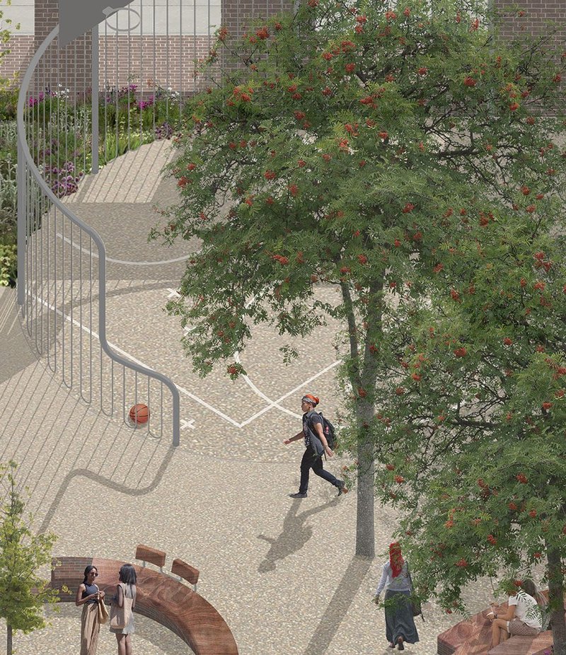 Axonometric drawing by Edit of Purchese Street Open Space at Central Somers Town, 2023.