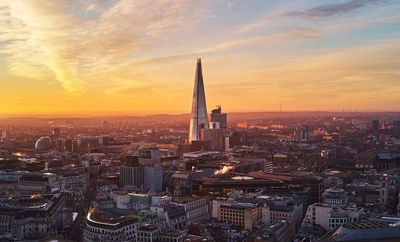 View to the Shard at sunrise.