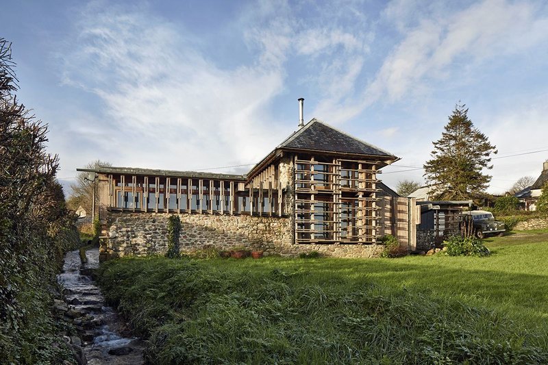 The three volumes of the original barn are still visible in the rebuilt Cob Corner.