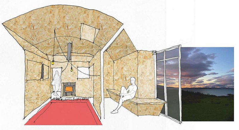 An OSB structure of peripheral rooms cocoons Kirkton Steadings’ central common space.