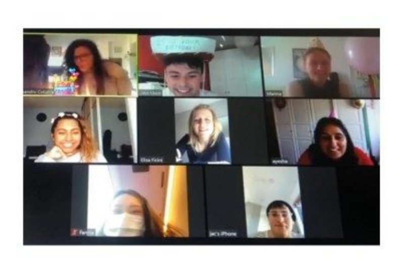 The team at Intervention Architecture celebrating the practice’s 5th Birthday during lockdown on Zoom.