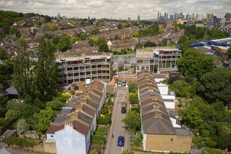 Green roofs and all-electric services  aid the sustainability of the scheme.