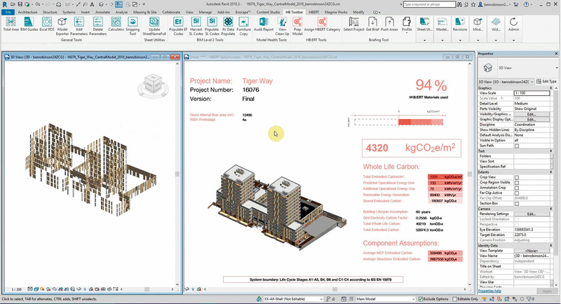 Screenshot of H\B:ERT being used in Revit, showing the mixed-use project Tiger Way as an example.