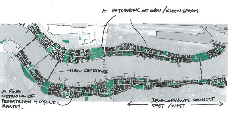 Avoiding the values of the word 'sketch', Howells like to refer to doodles, a way of trying out options without being too precious. Royal Wharf, east London.