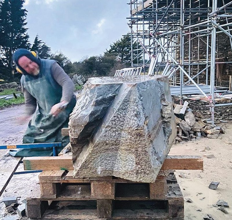 Cutting the capstone for Stone Vessel, which employed stonemasons from Ireland, France and the UK.