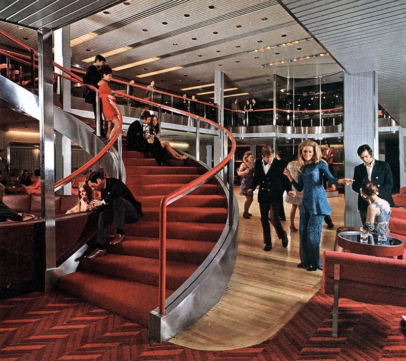 Late 60s glamour aboard the QE2, from the exhibition QE2 50 Years Later at the Glasgow School of Art.