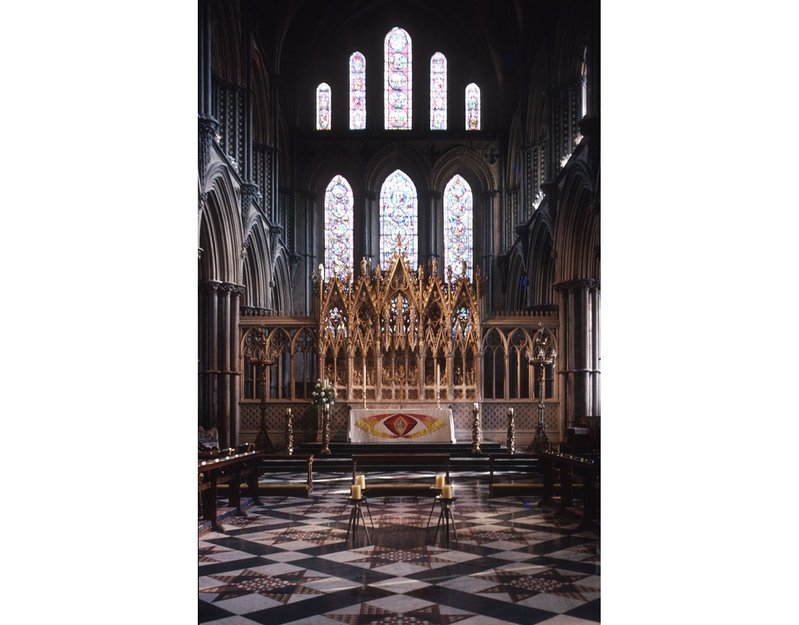 Restoration work showed a sensitivity, as seen at Ely Cathedral choir and reredos. The tiled floor was also designed by Scott.