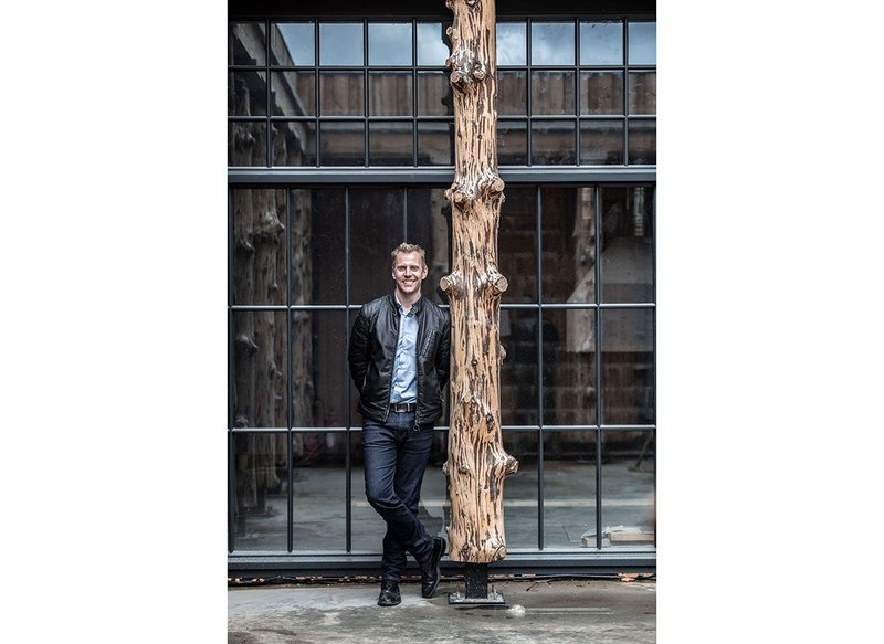 Ben Addy of Moxon in the courtyard at the Fife Arms, Braemar, Cairngorms. The stripped trunk is a typical Highland detail.