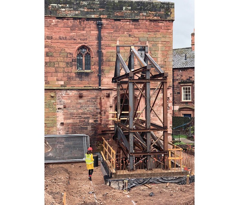 Ingrid Petit on site at the Fratry, Carlisle Cathedral.