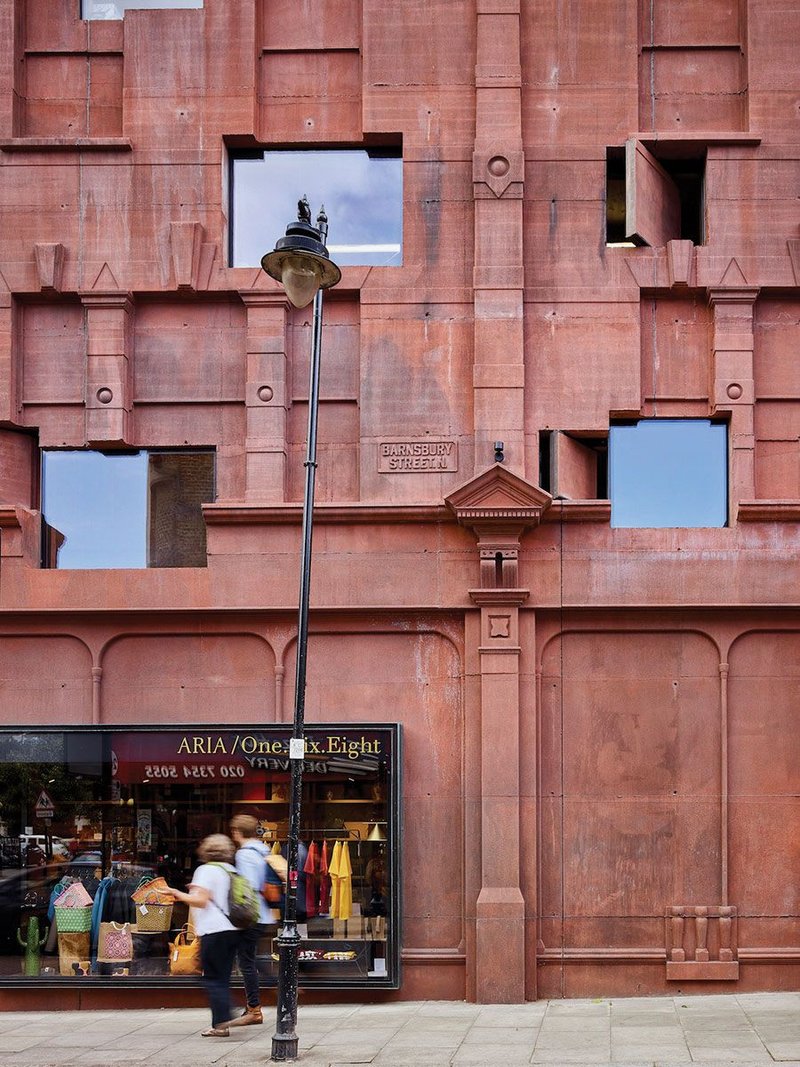 Upper Street, a monument to a bygone building misremembered and inspired by Rachel Whiteread and Fouquet’s Barrière by Edouard François Architecte in Paris.