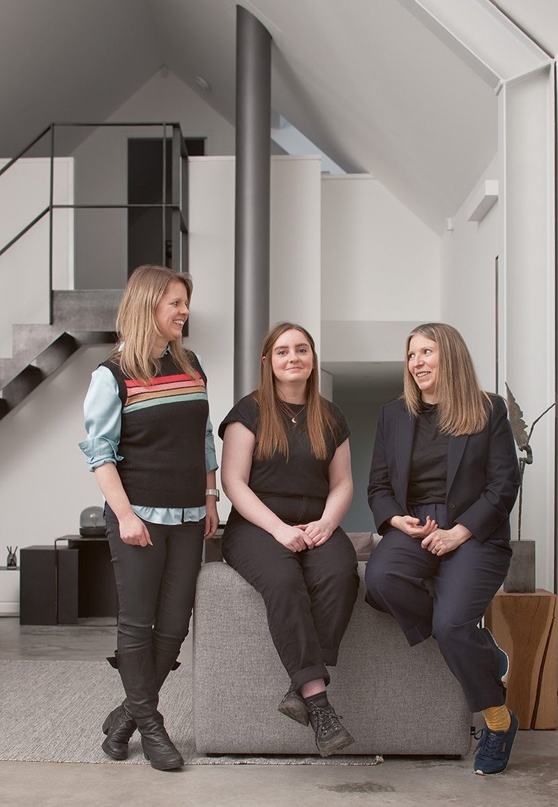 All-women Ann Nisbet Studio team at Cuddymoss. From left: Cathy Houston, Fay Goodwin and Nisbet.