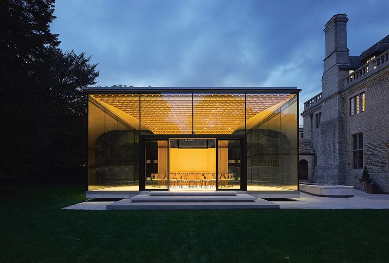 The south elevation of Stanton Williams’ garden pavilion on the west side of Rhodes House. Suggested at planning, it has now become a key element of the redevelopment.