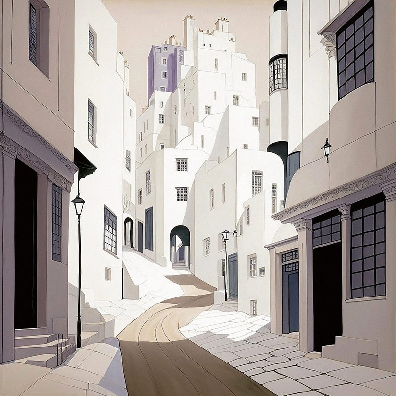 Practitioner Andy Shaw’s ‘Mackintosh Wynd’ digital drawing using Midjourney, merging Charles Rennie with south of France village forms, while picturesque, fell short of the hybridisation required.