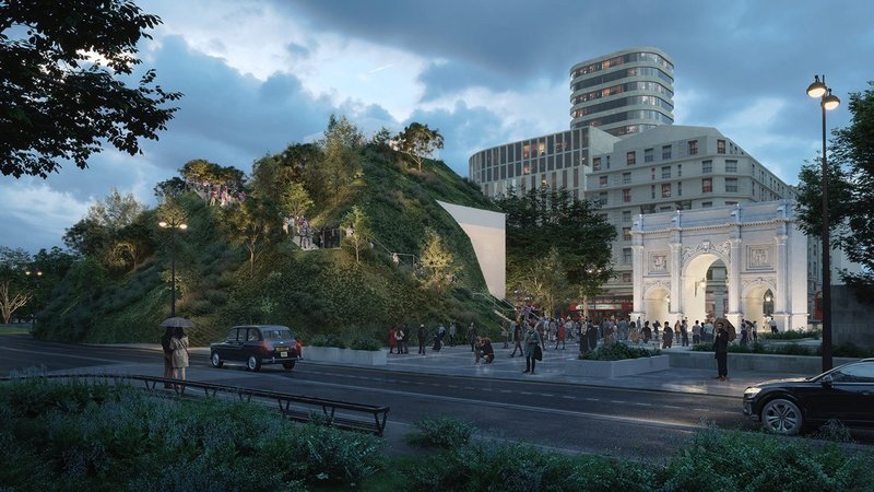 MVRDV's Marble Arch Mound render as it was supposed to look.