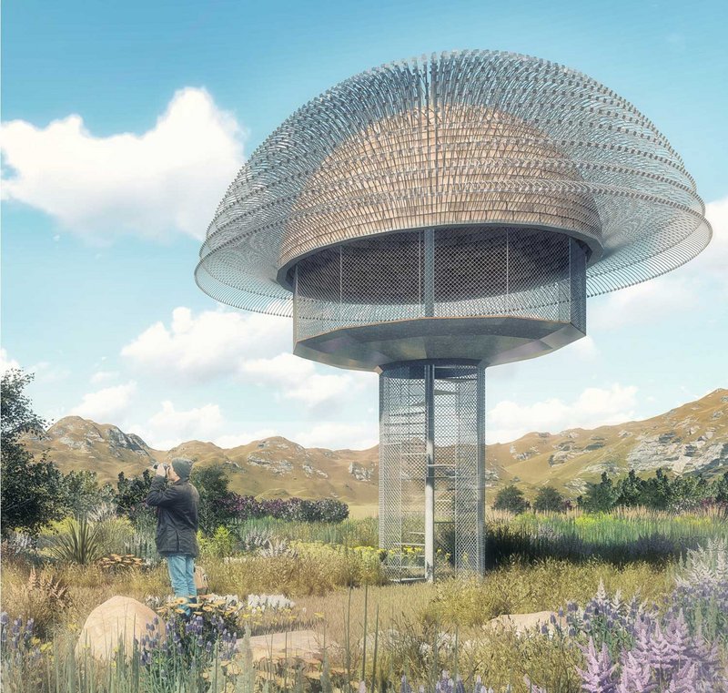 Eleni Bismpiki and Anna Nikolaidou’s domed structure resembles a giant flowerhead in the landscape.