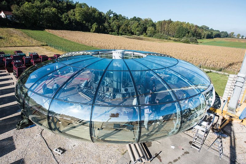 Brighton’s i360 tower will be topped by this 90 tonne, 200-person observation car, here being test-assembled in France.