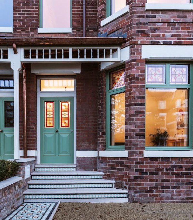 The front of a 125-year old semi-detached Victorian townhouse on Manchester’s Zetland Rd, renovated by property developer and environmental consultancy Ecospheric in 2019 and transformed into a Passivhaus-compliant home.
