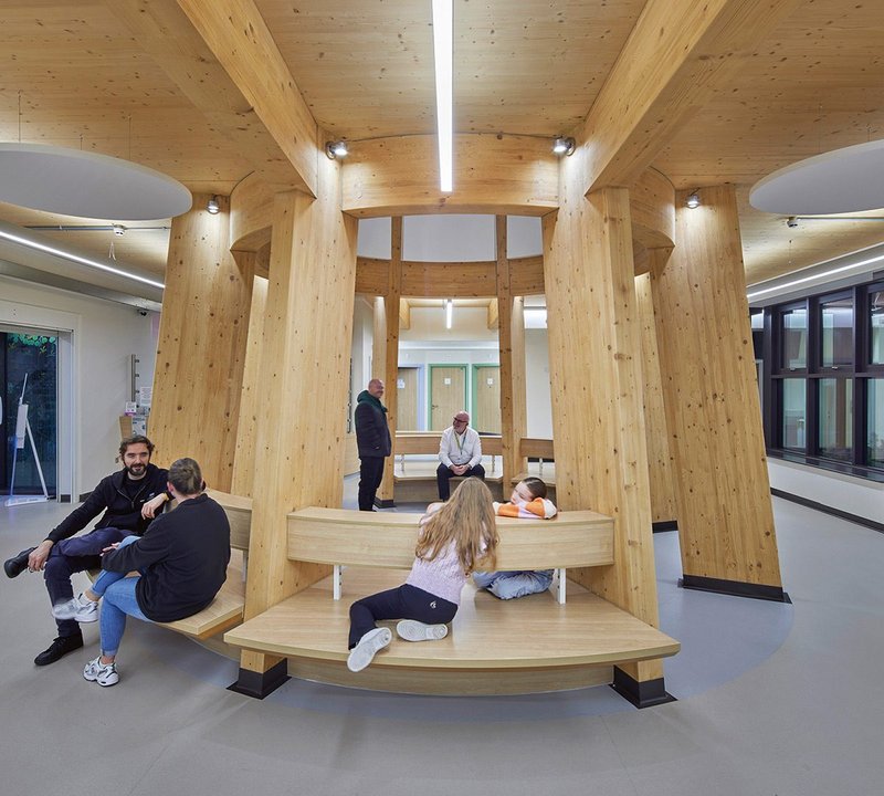 CLT and glulam are warm, welcoming but robust materials for Cullinan Studio’s Catkin Centre at Alder Hey Children’s Hospital.