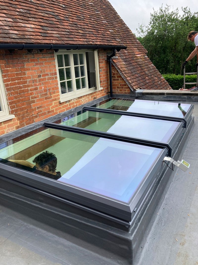 The new Sunsquare skylight has an opening section (here in the centre) that sits level with the rest of the window, providing a uniform look.